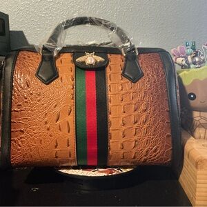 Brown and Black Crocodile Pattern Woman’s Fashion Bag